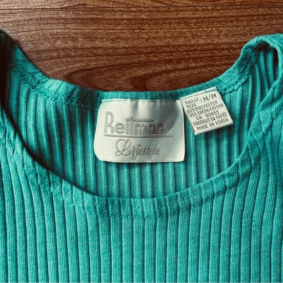 4/$15 Reitmans aqua t-shirt ribbed top - Picture 2 of 6